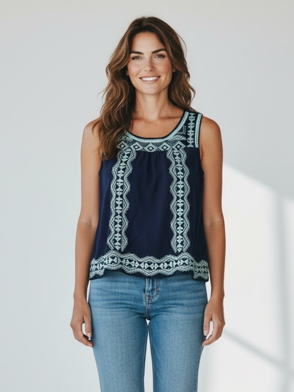 Women’s Navy Embroidered Tank
